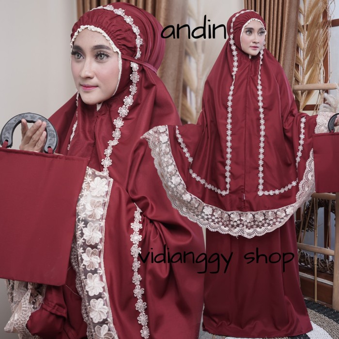 Mukena Travel andin premium terbaru putih tulang C9S6 Alat Sholat Standar Bahan Adem Kekinian Promo 