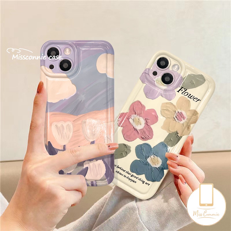 Case Bunga Lukisan Cat Minyak Realme C53 C33 C55 C30 7i C17 9i C25 C15 C35 C20 C25s C12 C25Y C21Y C11 Realme 5i 5 6i 5s C20A C3 C11 Airbag Shockproof Fresh Flowers Tulips Soft Cover