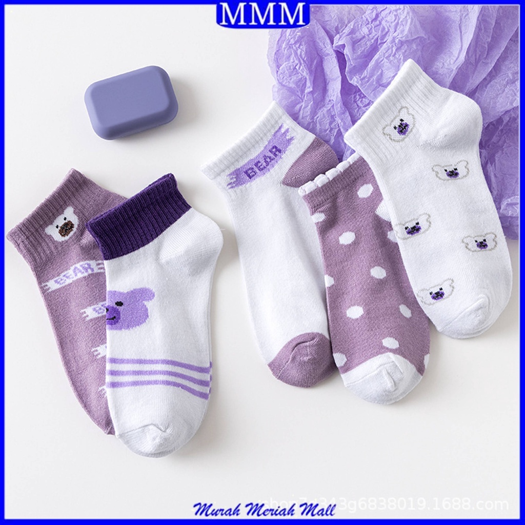 MMM Kaos Kaki Wanita Motif Beruang Ungu 6584 Kaos Kaki Pendek Fashion Korean Unisex Semata Kaki Purple Bear Socks Import Ankle Socks Korean Model Simple Cute