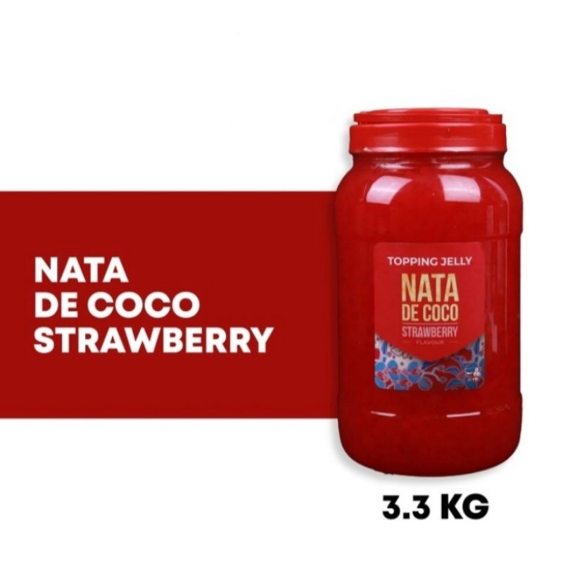 topping jelly nata de Coco original strawberry 3,3 kg premium merk itpin jelly kenyal drink