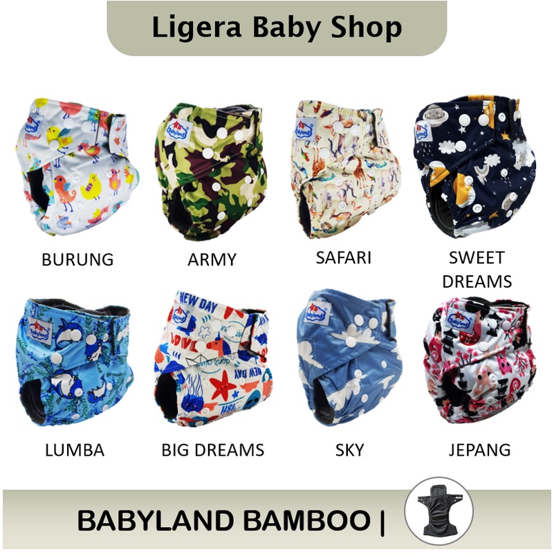 Popok Kain Clodi Kancing Babyland Original Bamboo - Pilih Motif C