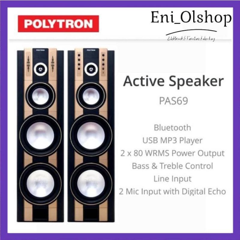 SPEAKER ACTIVE POLYTRON PAS 69, BLUETOOTH PAS-69, PAS-69 SUPER BASS, USB, AUX PALEMBANG MURAH TERBAR