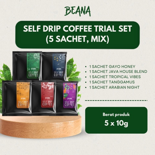 

Beana Roastery - Self Drip Bag Coffee Mix Trial Set (Isi 5 Sachet) | Coffee Drip Box Kopi Drip 50gr