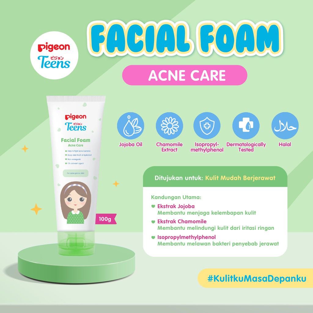 PIGEON Teens Facial Foam Acne Care | All Skin Type | Deep Cleansing &amp; Oil Control | Daily Mild Cleansing - Sabun Muka | Pembersih Wajah 100gr