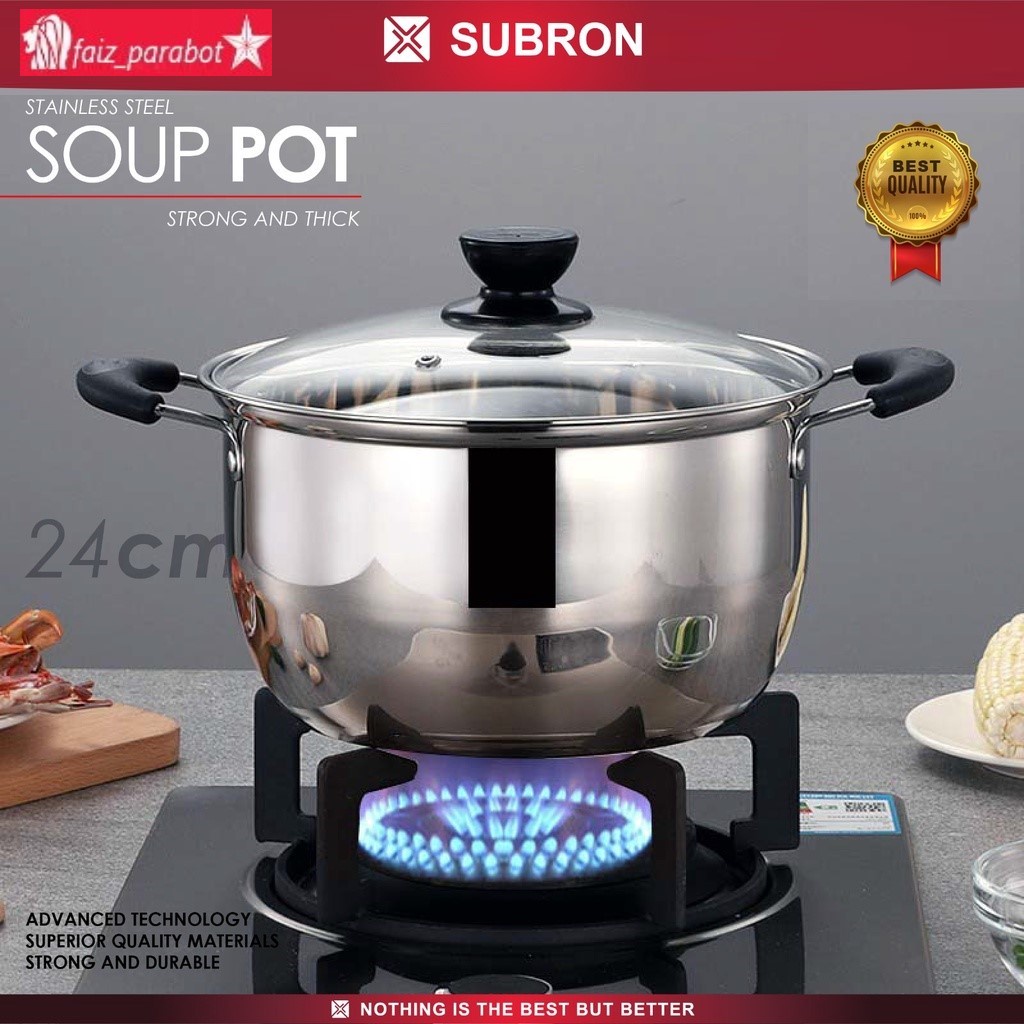 YY 24CM-SUP PANCI MIE SUSU SAYUR SOUP SOTO STAINLES 24cm DENGAN TUTUP KACA