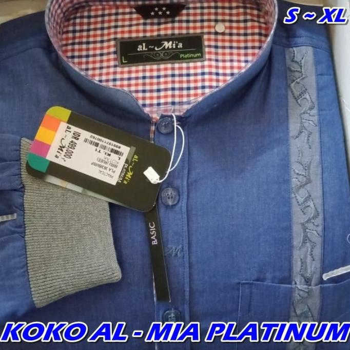 Baju Koko Al Mia Biru Platinum Lengan Panjang Kece Kerah Bongkar Pasan