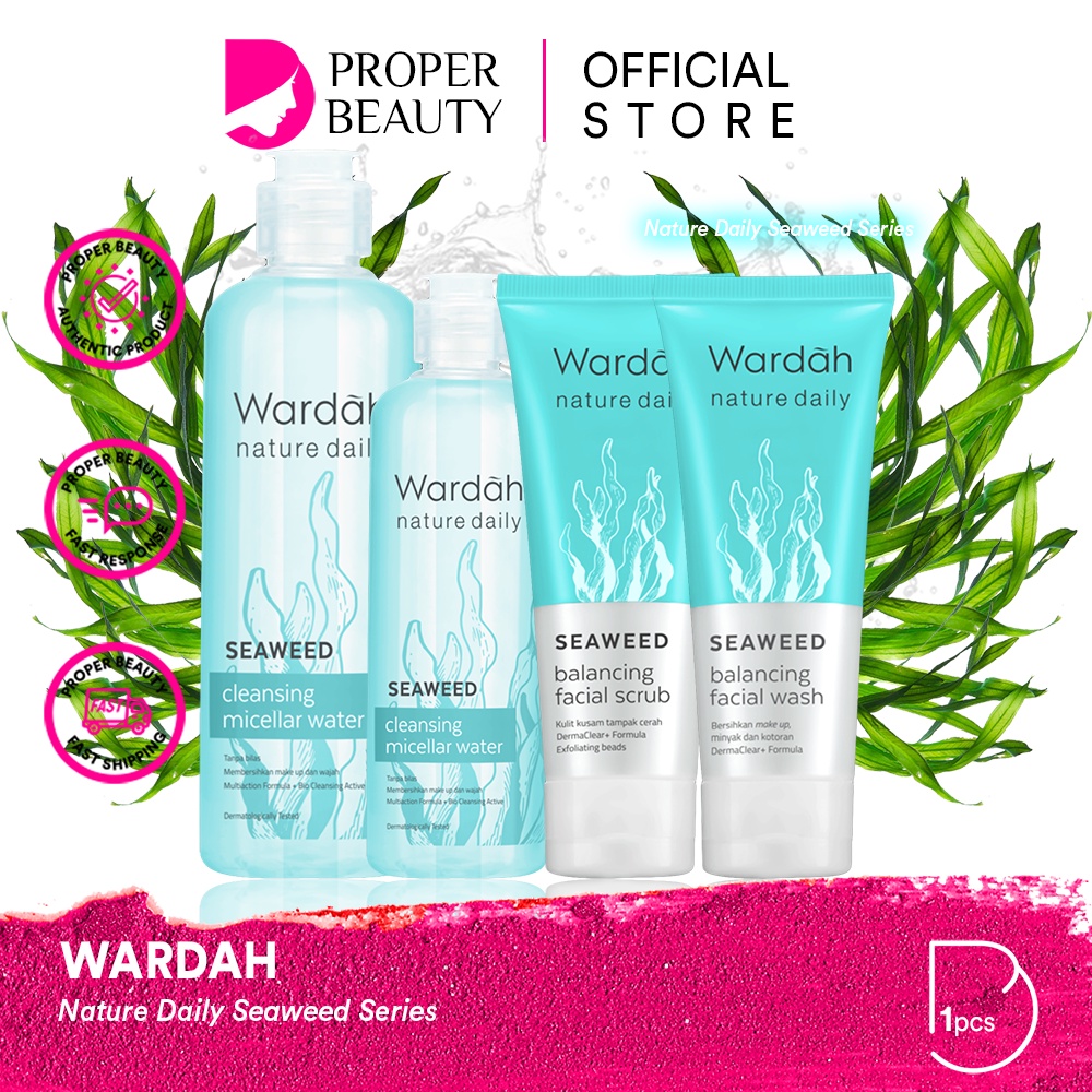 WARDAH Nature Daily Seaweed Series Indonesia / Cleansing Micellar Water Balancing Facial Wash Scrub Mask Primary Skin Hydrating Booster Cleanser Hydrating Toner Essential Intensive Night Cream Pembersih Wajah Makeup Skincare Face Care Treatment Perawatan