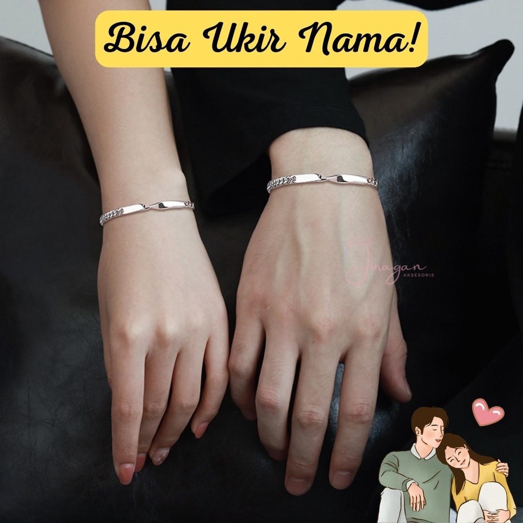 Gelang Couple Ukir Nama Pasangan Rantai Perak Silver Aesthetic Korea G13 Ailoviu