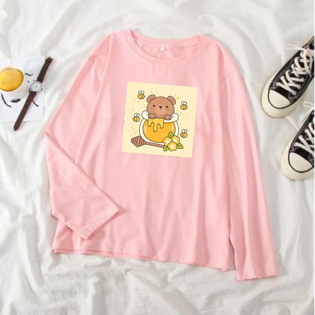 JBF Setelan Baju Remaja Wanita Berhijab Kaos Lengan Panjang Dan Celana Kulot Honey bear