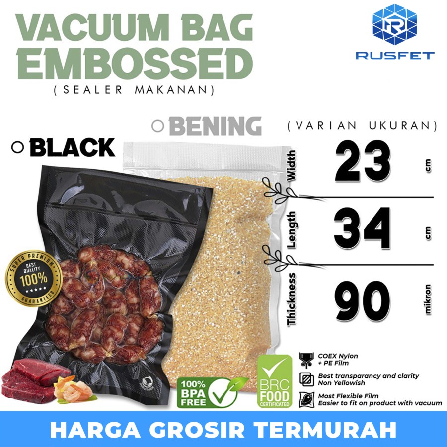 Plastik Vacuum 23cm x 34cm BENING HITAM EMBOSS BAG Vakum DELKOCHOICE