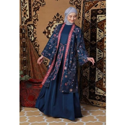 Zoya Gamis Muslim Wanita Meshalia Dress Motif Navy