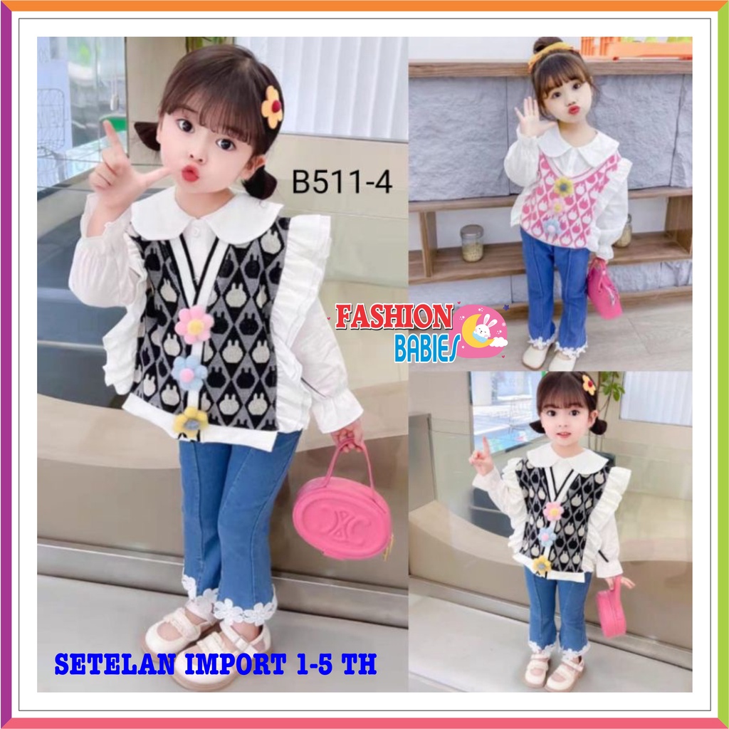 QQ SETELAN CELANA JEANS IMPORT | ATASAN + CELANA 1-5 TAHUN MOTIF RABBIT CHESS ❤ Fashionbabies ❤