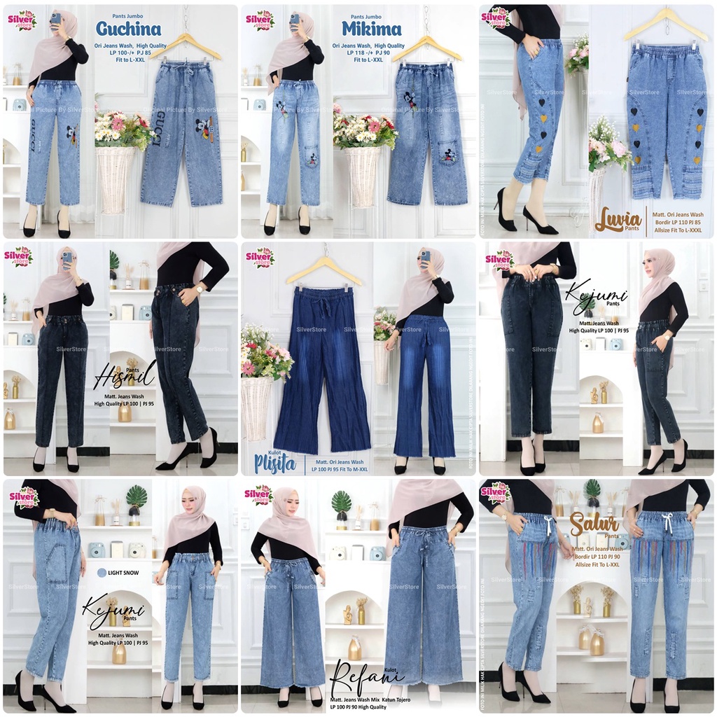 CELANA JEANS / 27.9 / ALVINA SAMILA IRISLA GARVITA BIMALA ZYVA NARAE BALNA ACELIE AVANTY SYANA RILLES HAPPY GEMPITA / KULOT / BAGGY / ALLISZE / SILVER