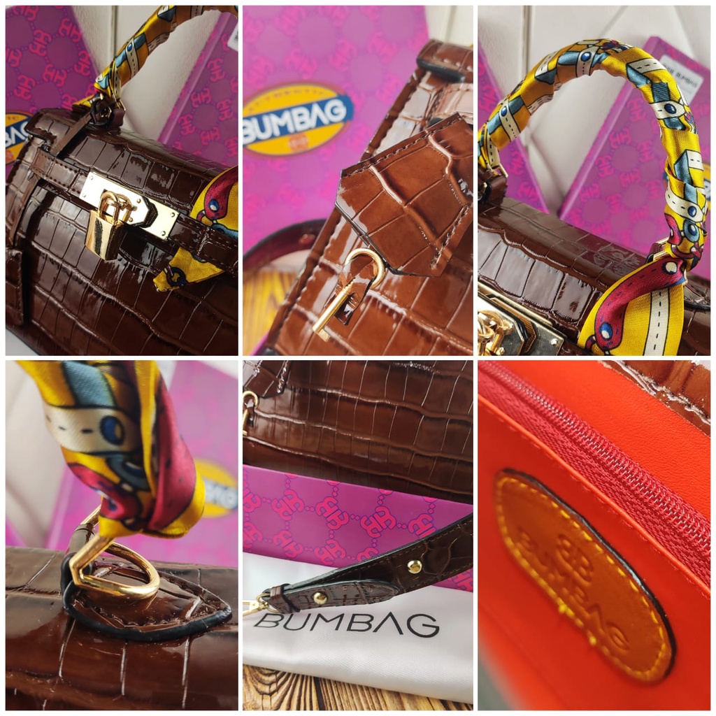 BUMBAG Tas Selempang Wanita Import Bag Wanita Hand Bag Wanita Silin Bag Jinjing Tenteng Croco - Sophie Kelie Bag - Tas Selempang Import ZR ORI Croco Top Handle Bag Import - Tas Top Handle bag Import ZR Tas Selempang Za Wanita ORI 1915-73