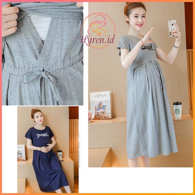 Hyren.id P25 Dress Ibu Hamil Menyusui Katun Import Terusan Maternity