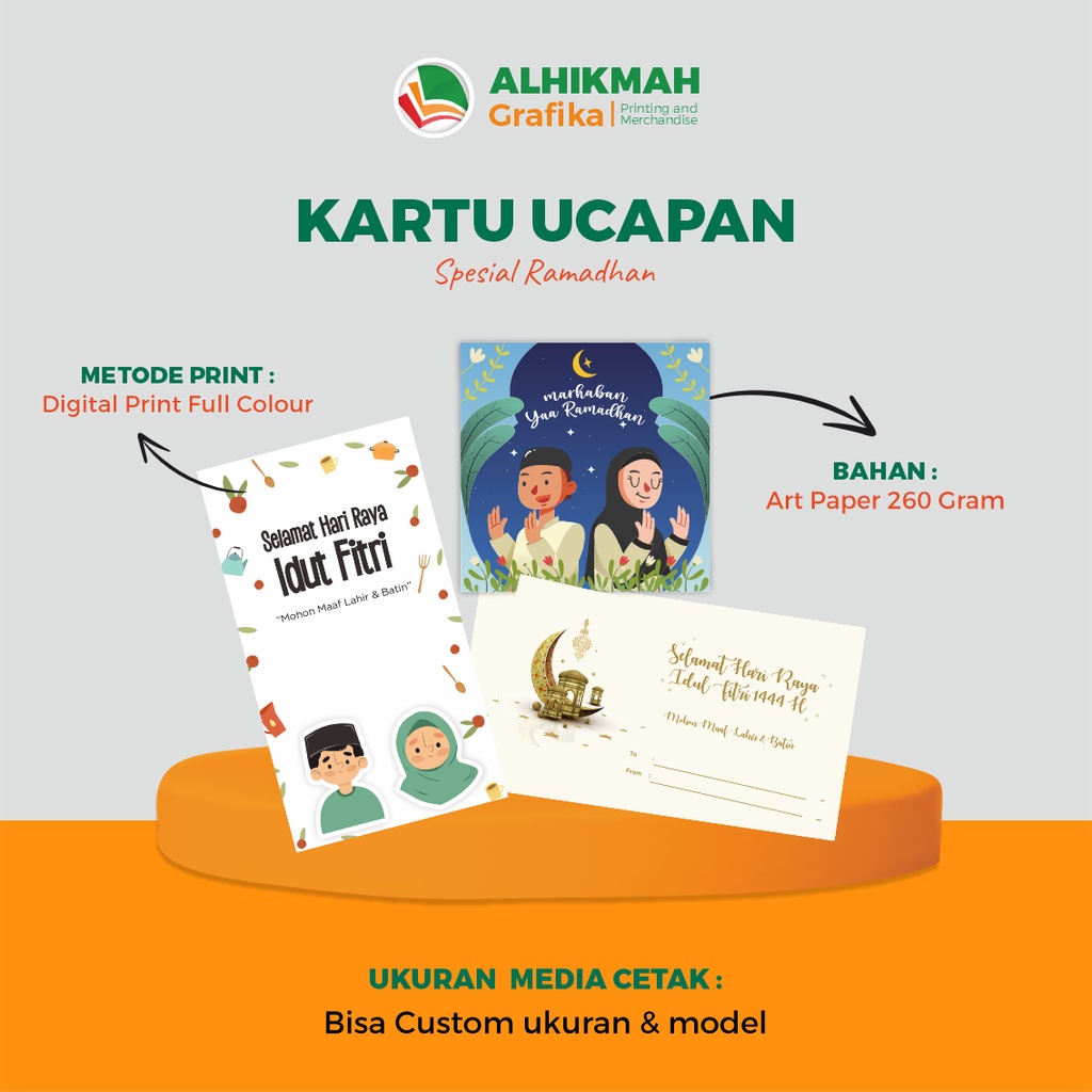 

Cetak Kartu Ucapan Lebaran Hari Raya Idul Fitri Custom Premium Murah Bahan Artpaper 260 gsm