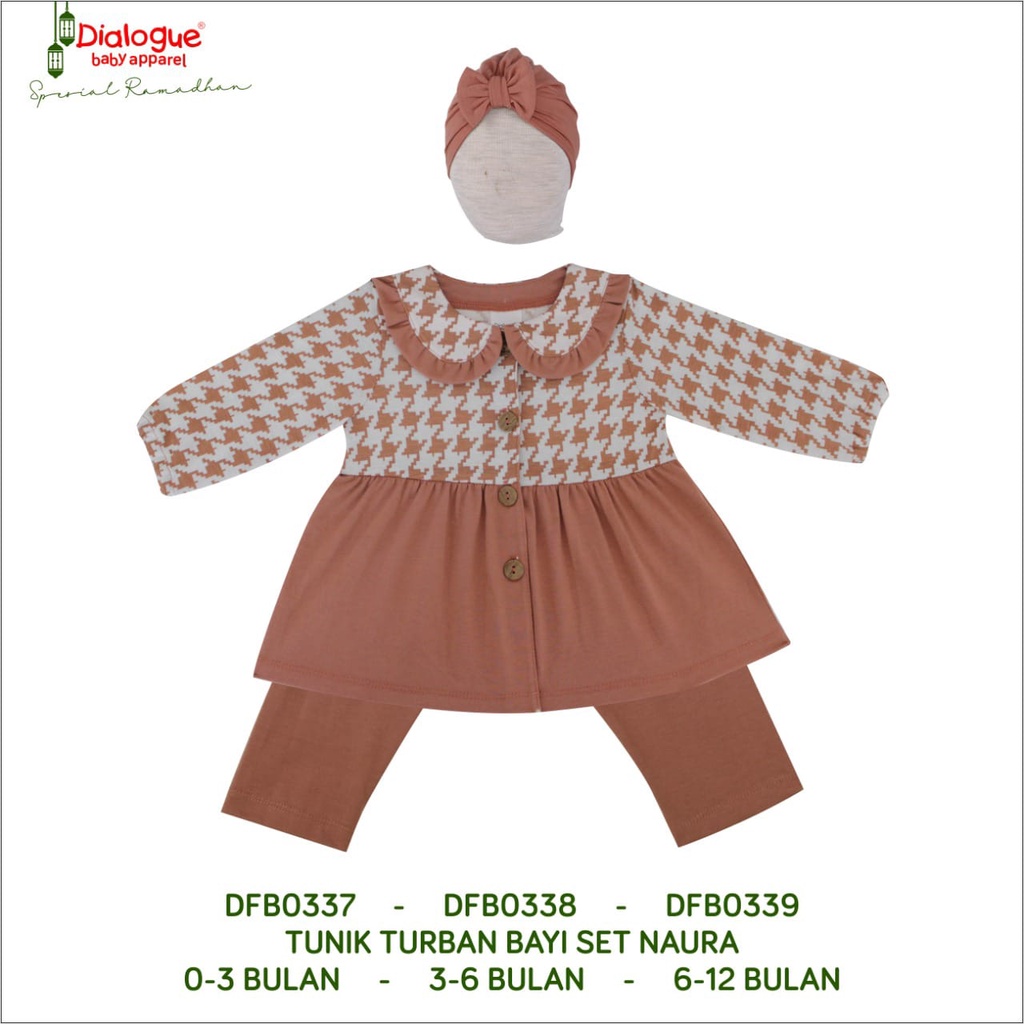 Dialogue Baby Baju Bayi Muslim Tunik Turban Bayi Set Naura - Baju Bayi Muslim 0-12 Bulan DFB0337 DFB0338 DFB0339