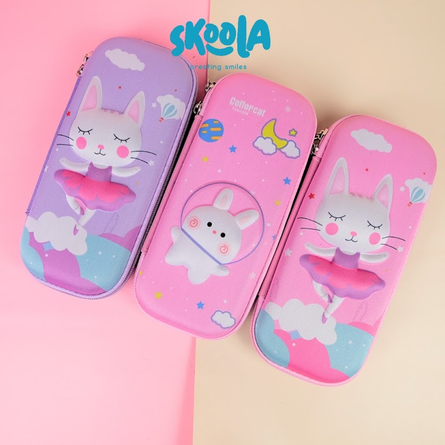 Skoola Tempat Pensil Anak Perempuan Hardtop 3D Lucu Unicorn Rabbit Cat - Tepen