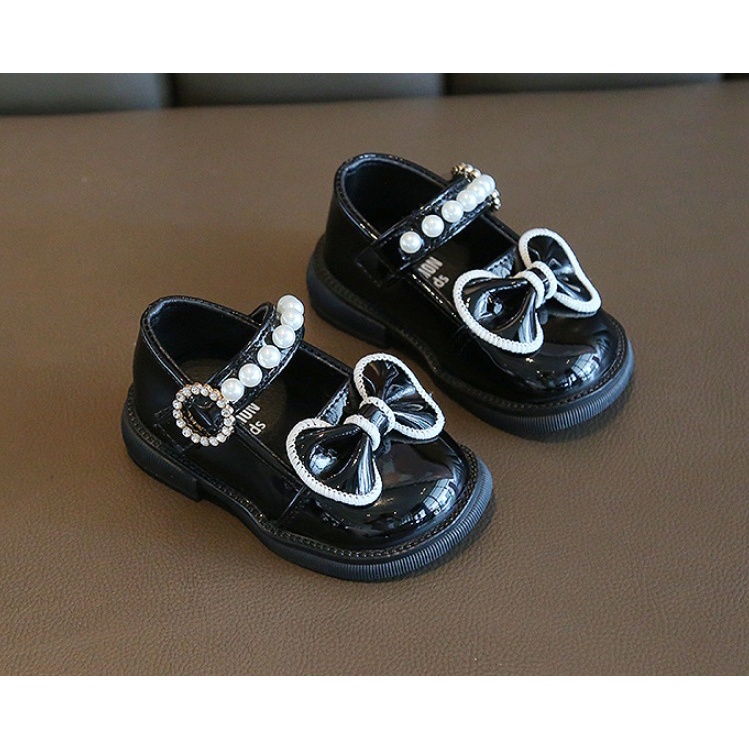 Sepatu anak dan bayi perempuan import premium motif PITA CREAM HITAM MUTIARA premium lentur