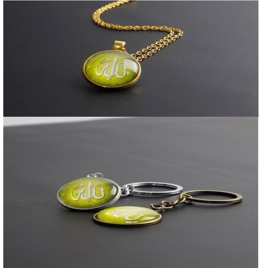 Kalung Rantai Set Liontin Giok Lafadz Allah Stainless Pria Wanita Aksesoris Fashion