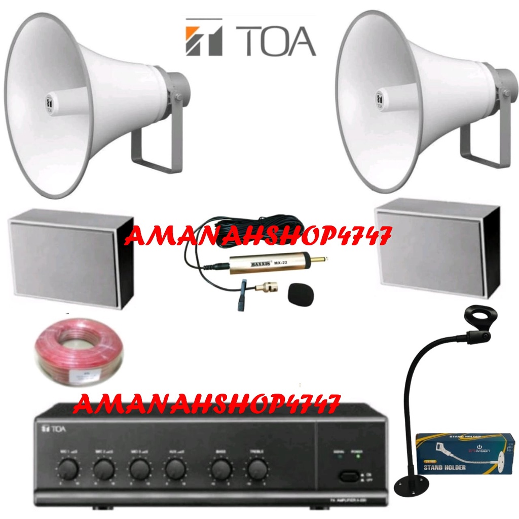 PAKET TOA SPEAKER LUAR DAN DALAM PAKET SOUND SYSTEM TOA MASJID DAN MUSHOLLA  SAMA STAND MIC DINDING