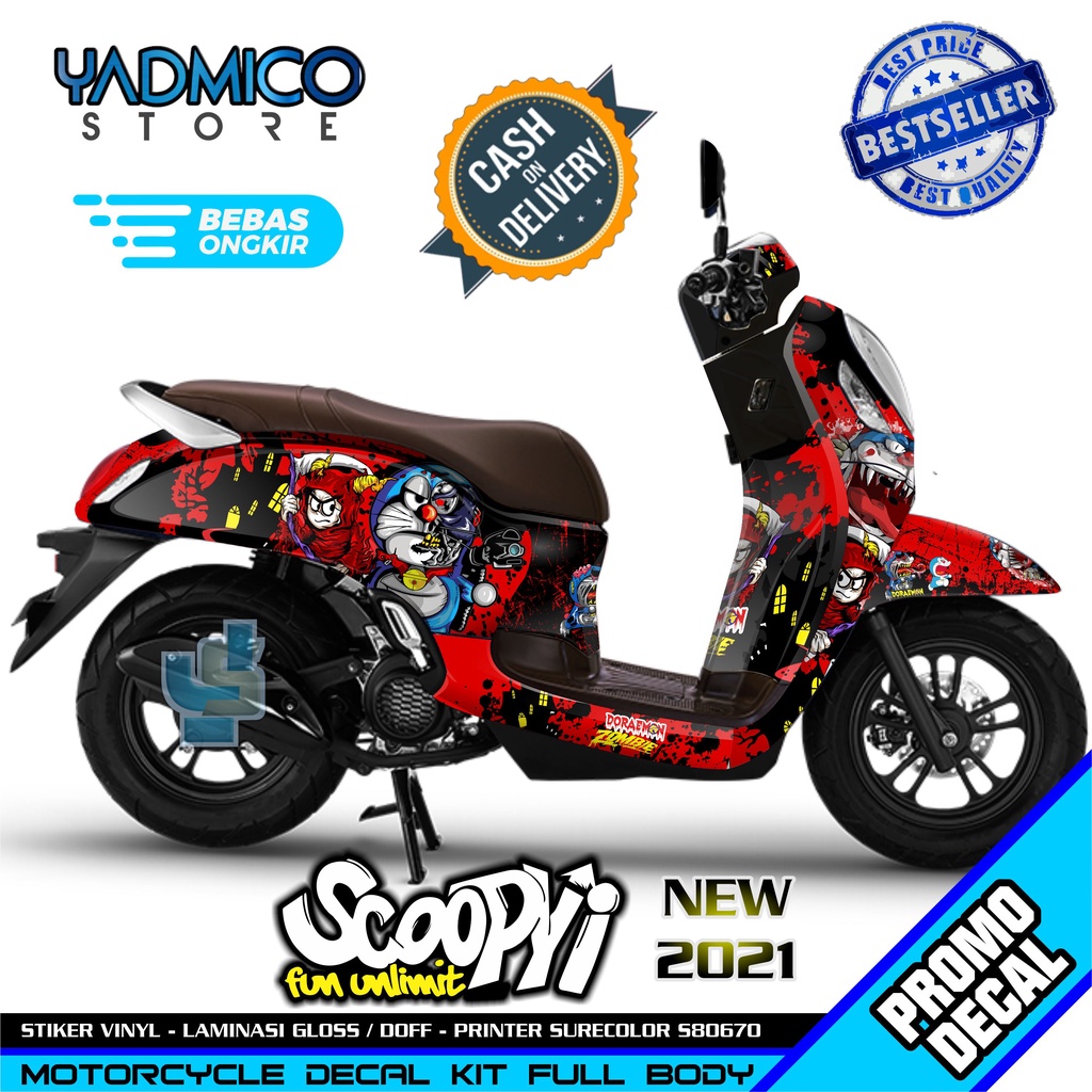 Decal Scoopy 2021 Full Body - Stiker Motor Scoopy 2022 Full Body - Striping Hologram Scoopy 2023 Variasi - Striping Full Body Scoopy 2022 Variasi Motif Doraemon Zombie