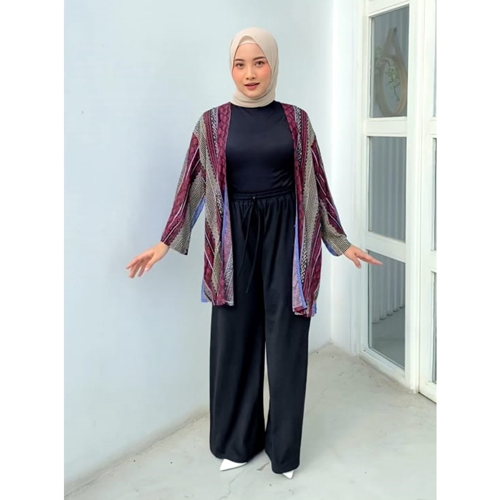 Cardigan Kimono Outer Flower , Cardigan Wanita Oversize , cardigan Katun