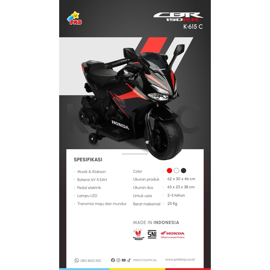 Motor Aki Pmb K615C Mainan Kendaraan Anak Honda Cbr 150rr elektrik