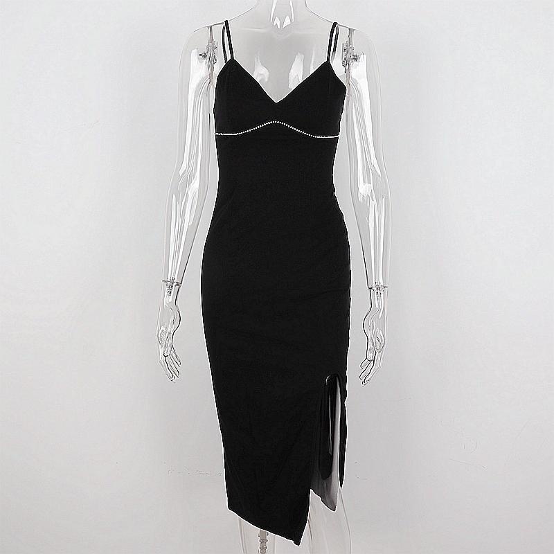 Red Xeemilo French retro seksi V-neck jahitan berlian imitasi gaun selempang wanita musim gugur rok panjang ramping dan tipis temperamen