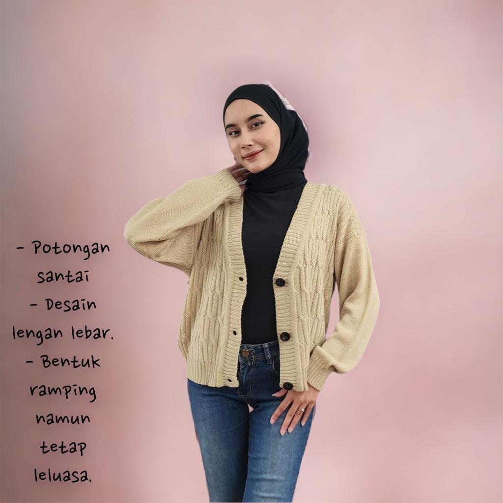 SWEATER KARDIGAN WANITA BAHAN RAJUT MOTIF CABLE OUTHER