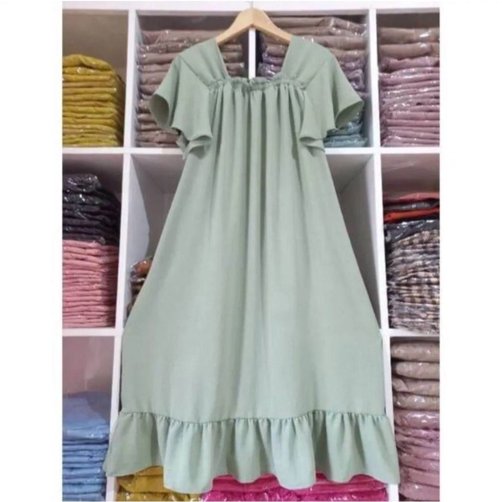 Claudia Daily Dress Lengan Pendek Korean Style Crinkle Airflow Daster Rempel Polos Terbaru Long Dress Kekinian