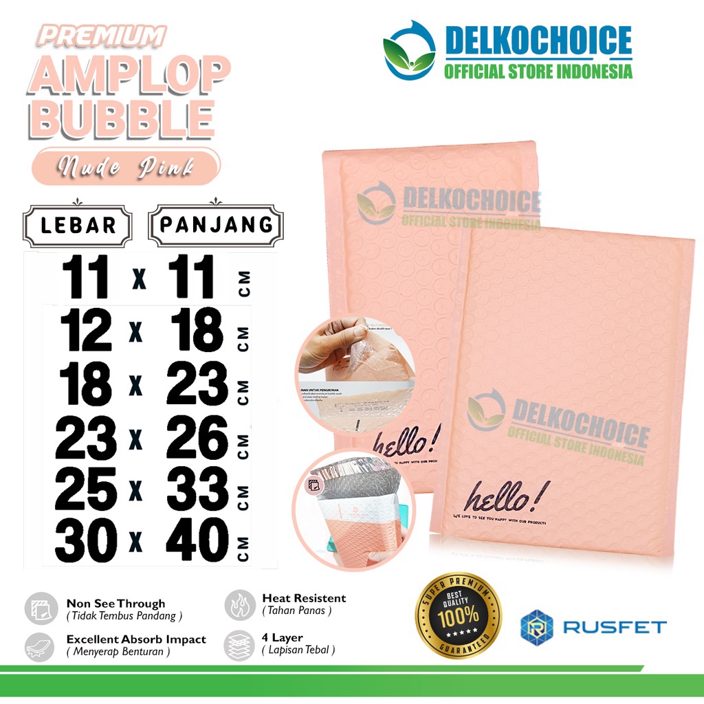 Amplop Bubble Mailer PINK Bubblewrap Envelope Rusfet Premium SATUAN