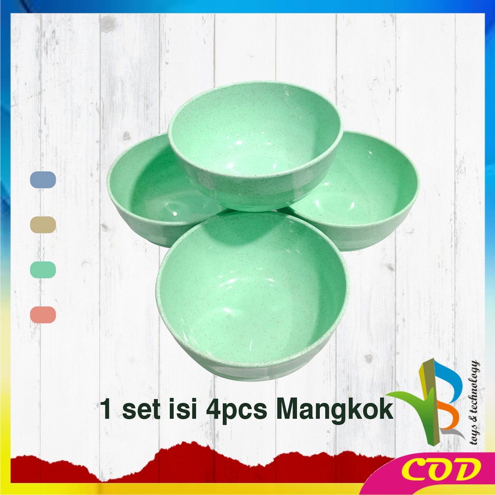 RB-C810 Mangkok Set 4PCS 19CM Wheat Straw Bowl Mangkuk Jerami Gandum Ringan untuk Nasi / Sup Mie / Sereal / Alat Makan Plastik Warna-Warni