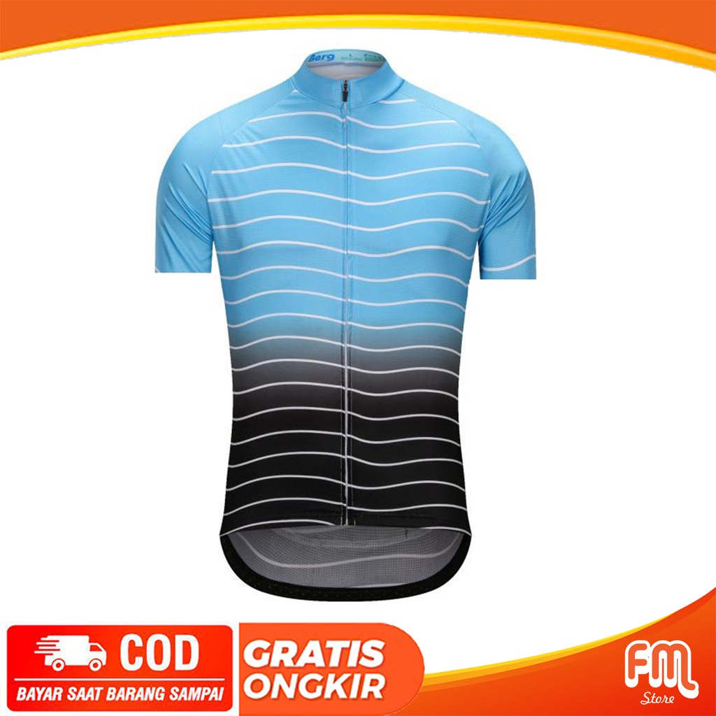 Jersey Road Bike Blue Black Wave Baju Sepeda MTB SELI