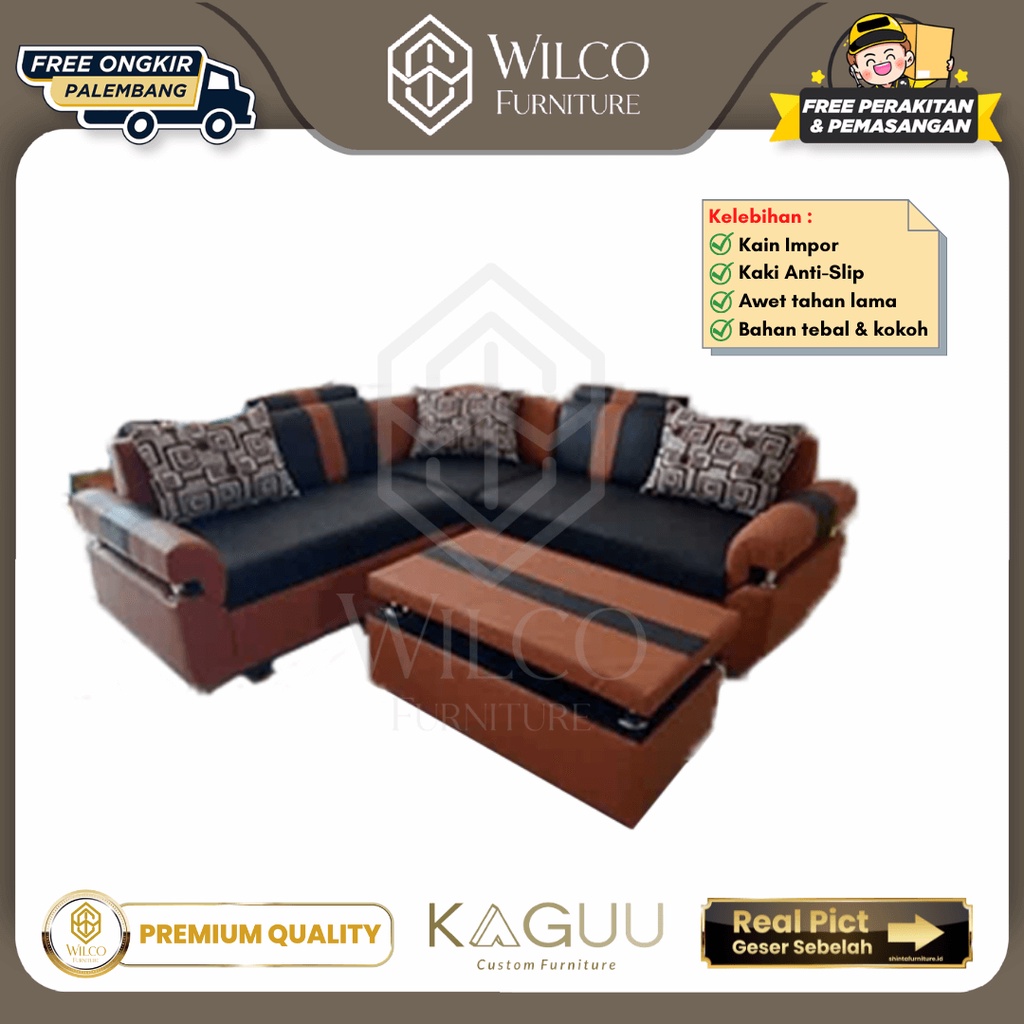 Sofa Sudut Kalista Bludru Kombinasi Kulit / Sofa Sudut Mewah by KAGUU