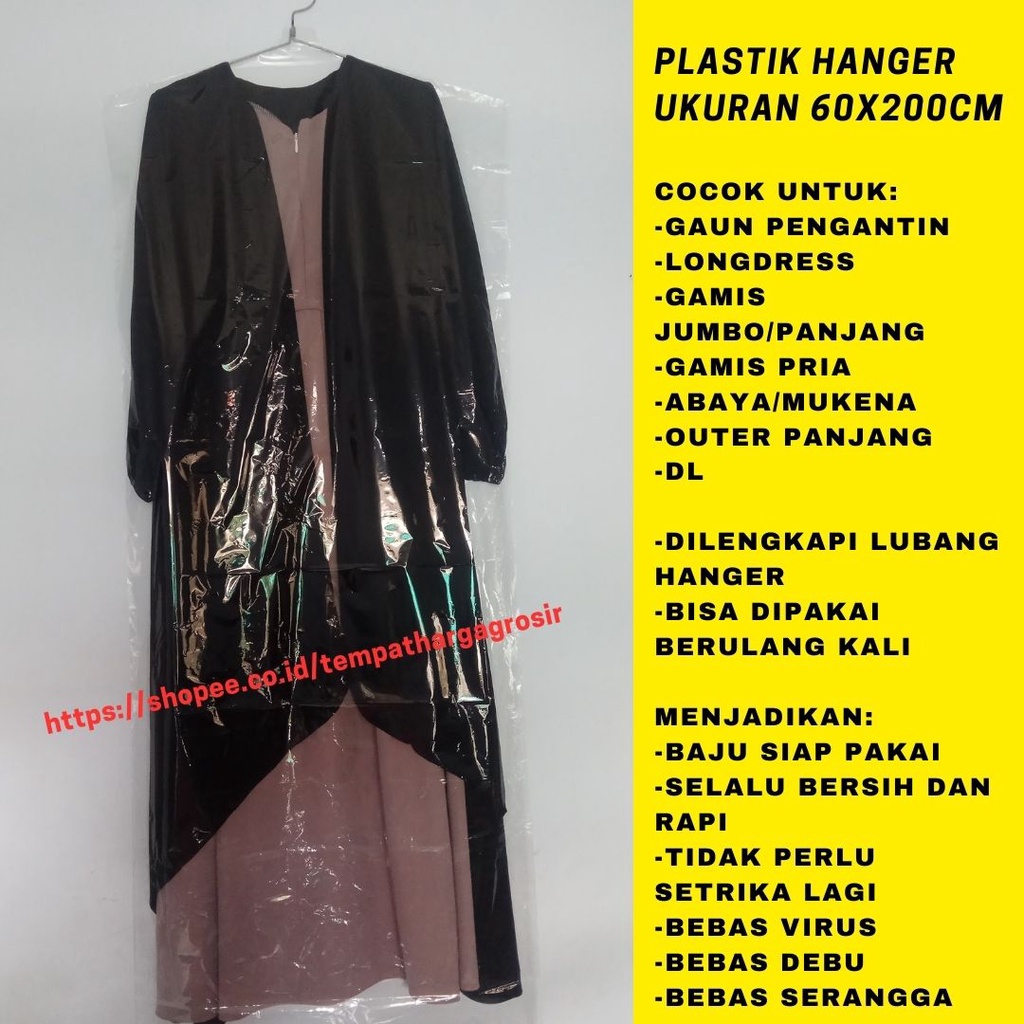 Plastik Gaun Gantung Panjang Ukuran 60 X 200 Cm 60x200 Lubang Hanger Pelastik Long Dress Baju Pengan
