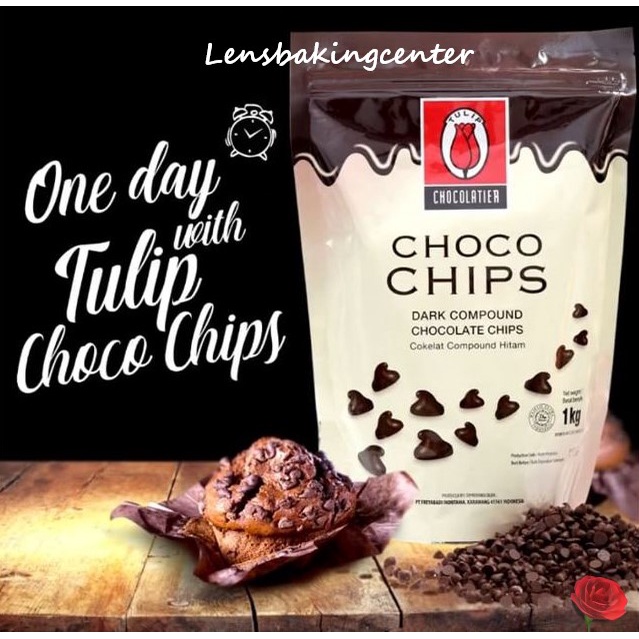 

Tulip Dark Compound Choco / Chocolate Chips / Chip / ChocoChips / ChocoChip 1kg | Tulip Choco Chips Kerucut Packing Ori 1 kg