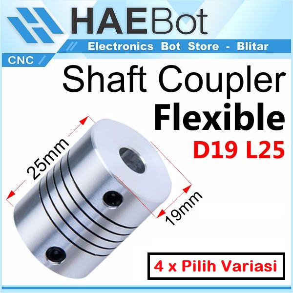 [HAEBOT] Shaft Flexible Coupler RS 4mm D19 L25 CNC 4 x 4 5 6 6.35 8 10 Coupling Mesin Penghubung Shaft Nema Fleksibel Aluminium Motor Konektor As Poros