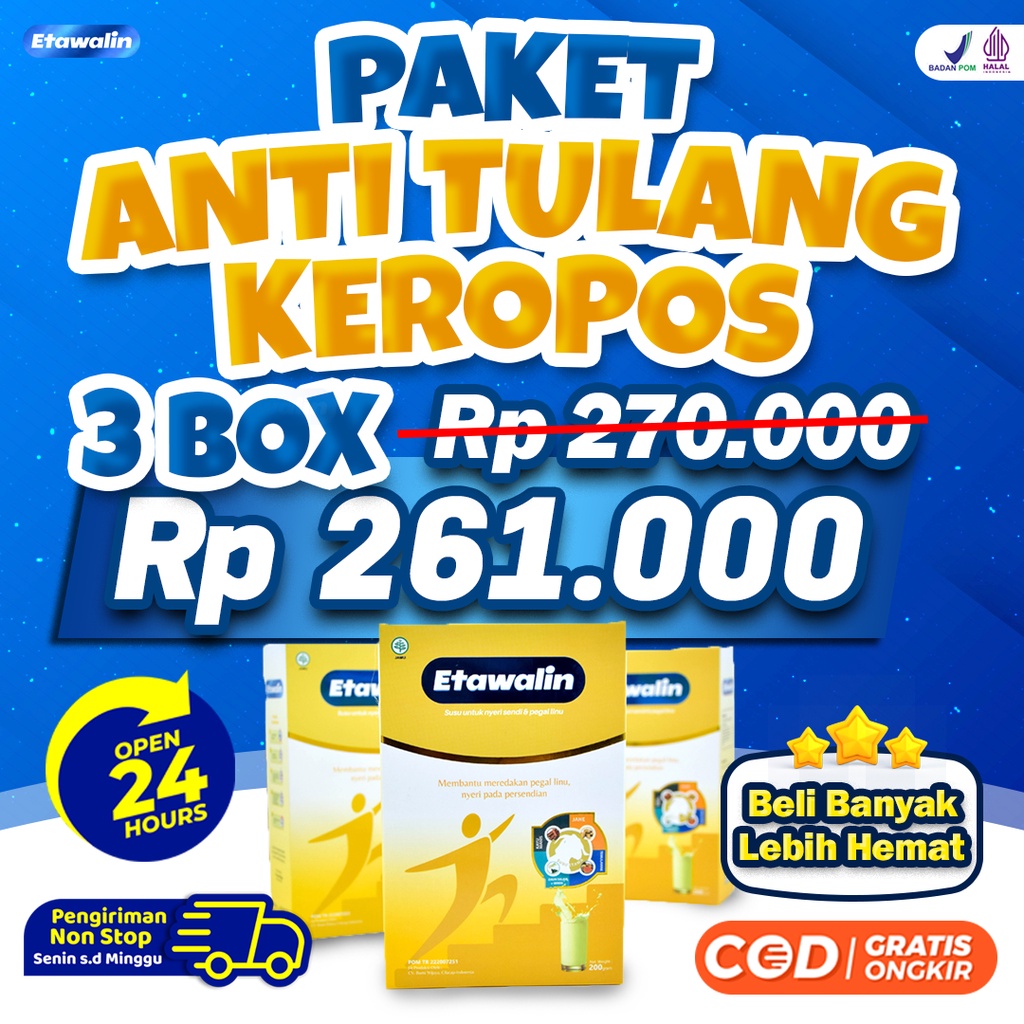 Etawalin Paket 3 – Paket Anti Tulang Keropos Susu Kambing Etawa Solusi Tingkatkan Kepadatan &amp; Kesehatan Tulang Sendi Susu Anti Asam Urat Rematik Reumatik Nyeri Sendi 250gr