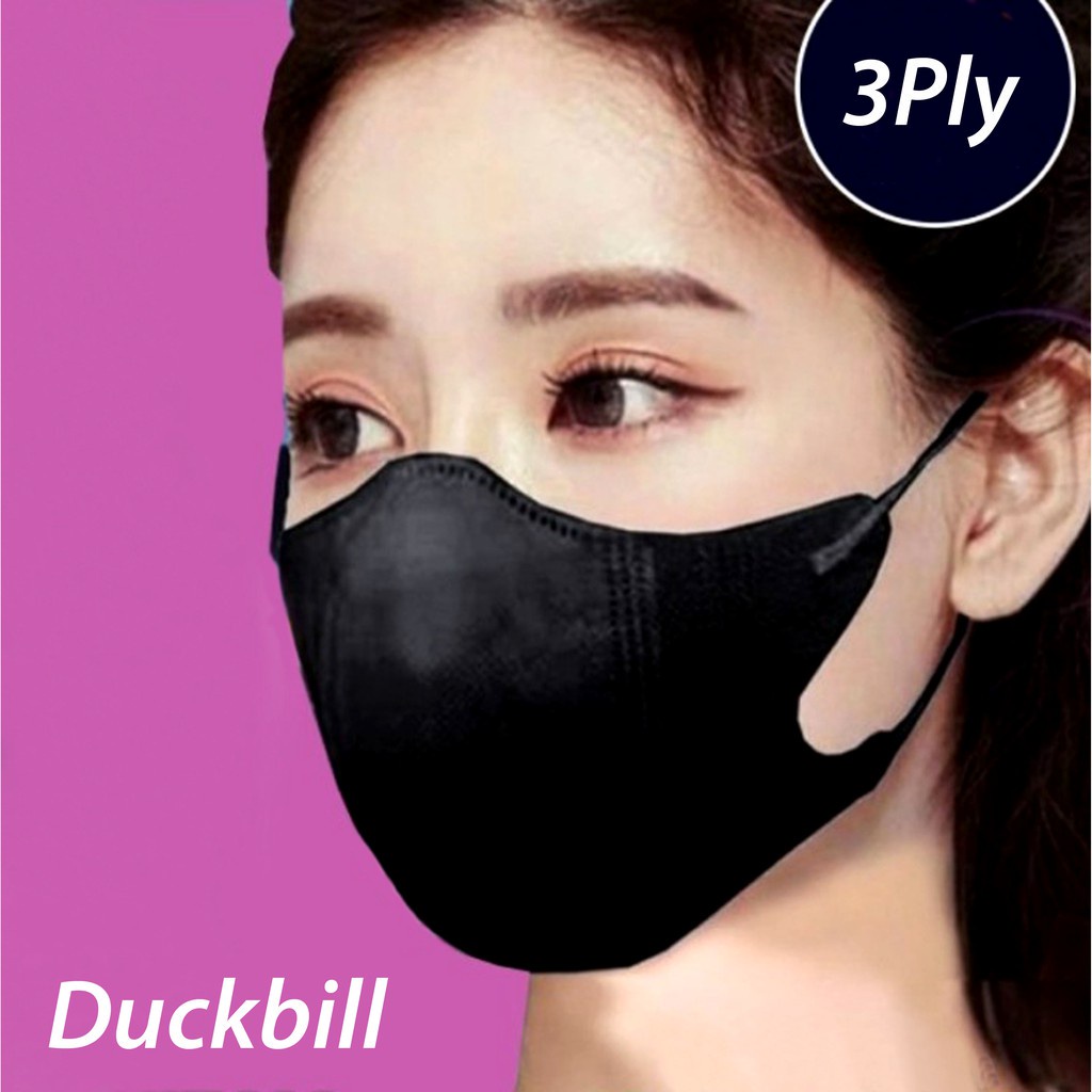 MMM Masker Duckbill 3Ply 50Pcs Mask Earloop 3D Hitam Protective Mask Duckbill Free Box Isi 50 Pcs Murah