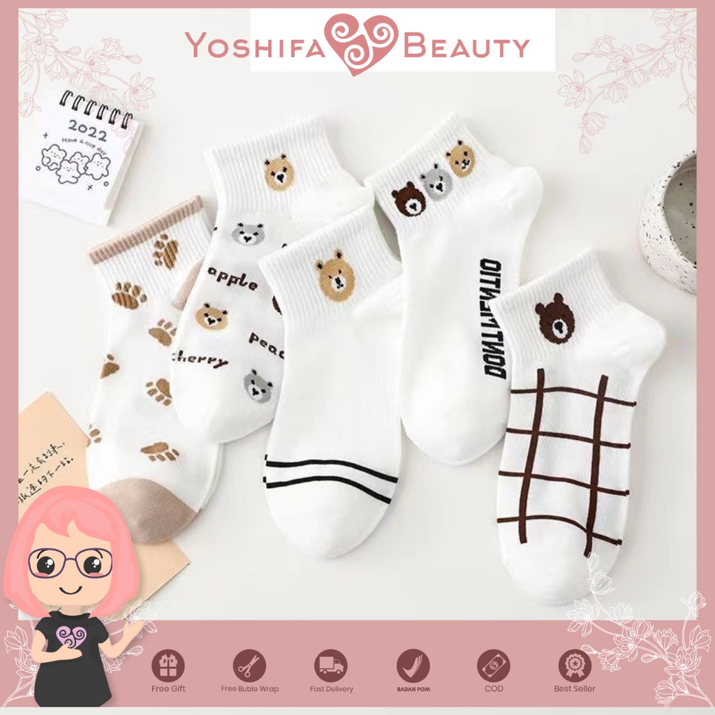 Kaos Kaki Wanita Motif Lucu Cute Bear Bunny in white Pendek   | Kaoskaki  Girl Murah Fashion Korea Women Sock Import