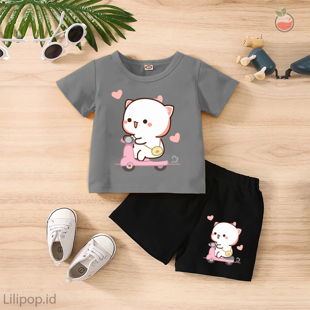 Baju Anak Stelan Kaos 3/4  BEAR ICE BOBA Cowok Cewek  Usia 1 - 4 Tahun Celana Pendek Harian