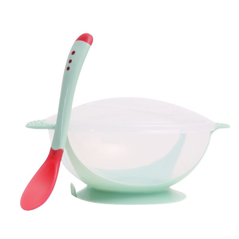 Set Mangkok + Sendok Makan Bayi Sensor Panas Mangkuk Tempat Makan Bayi Anti Tumpah Suction Bowl / Mangkok Makan Anti Tumpah (BIC)