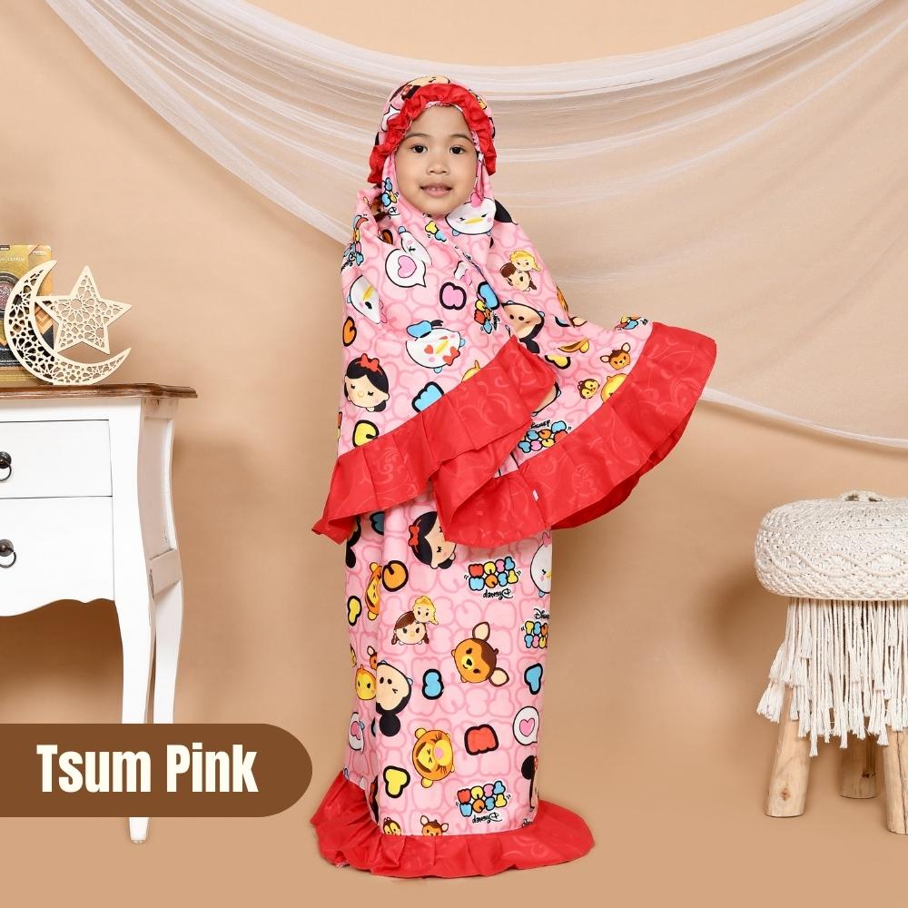 Alesha Mukena Anak Perempuan usia 1 - 6 Tahun ( kids Size M / L / XL ) - Tsum-Tsum Pink