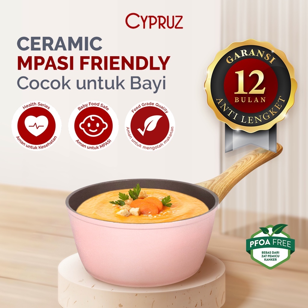 Cypruz Pink Ceramic Sauce Pan / Panci Susu Anti Lengket