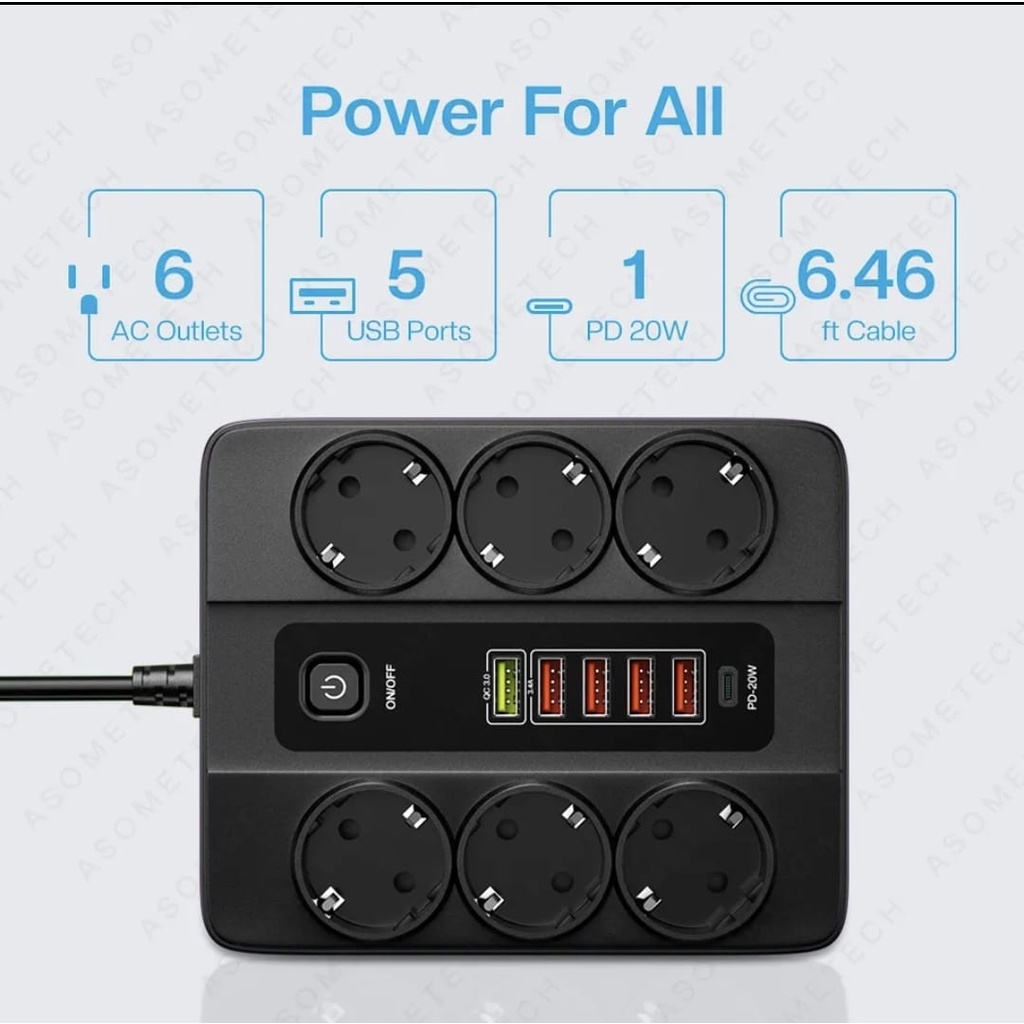 Stop Kontak 6 Power Socket 5 USB 1 pd 3000w BKL11EU QC.30 Fast