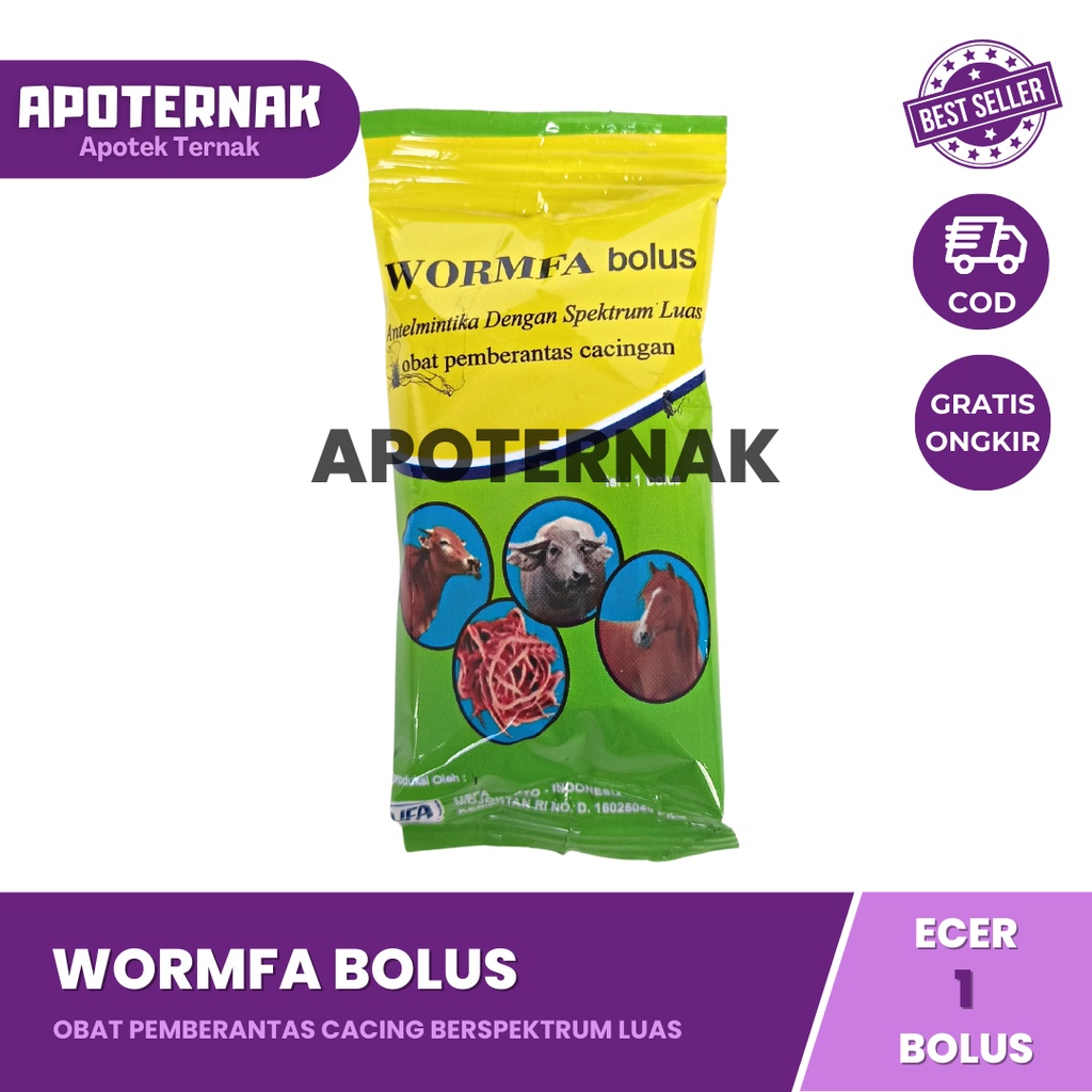 WORMFA Bolus 1 Pcs - Antelmintika Dengan Spektrum Luas Obat Pemberatas Cacingan Pada Sapi Kerbau Kuda - USFA