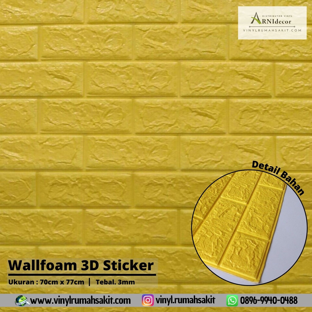 Wallfoam Sticker Dinding 3D Motif Bata Warna Kuning Tebal 3mm