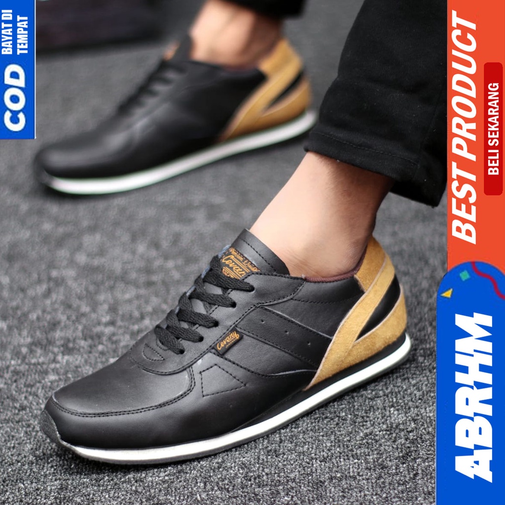 ABRHM X JELLAL Sepatu Casual Sneaker Pria Sepatu Pria Casual Sneakers Kulit Asli Original Cowo / Cowok Sepatu Kasual Kerja Kuliah Gaya Santai Keren Kekinian Orignal Murah Terlaris