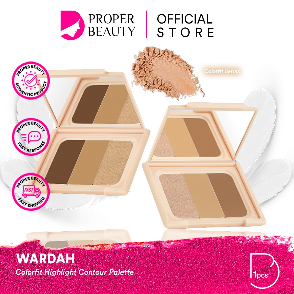 WARDAH Colorfit Highlight Contour Palette Indonesia / 3 IN 1 Highlighter Contur Concealer / Intense Blendable / Creamy Shimmer Natural Pigmented Look Savvy Soft Focus Halus Palet / 01 Light 02 Medium / Cosmetic Makeup Face Eye Makeup / Eyeshadow Series